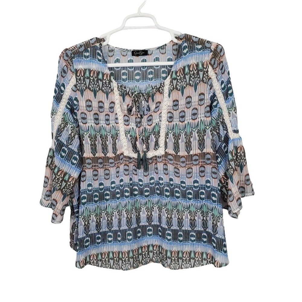 Jessica Simpson Size 2x Blouse Semi Sheer Chiffon Pullover Boho Hippy Shirt Top - Picture 2 of 8
